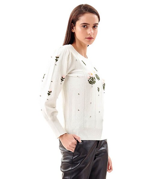 White embroidered sale jumper