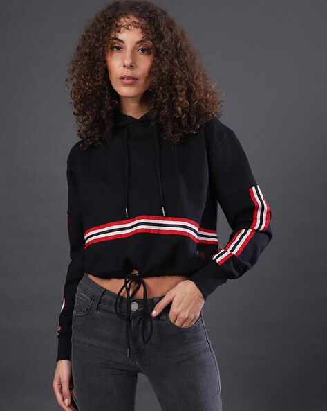 Hoodie with striped on sale sleeves