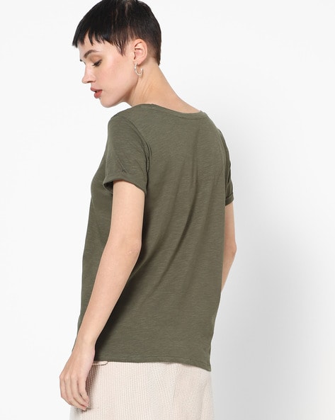 Women's plain olive green t shirt, T shirts for women