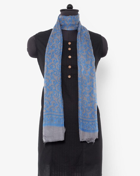 Printed Wool Stole with Raw Hem Price in India
