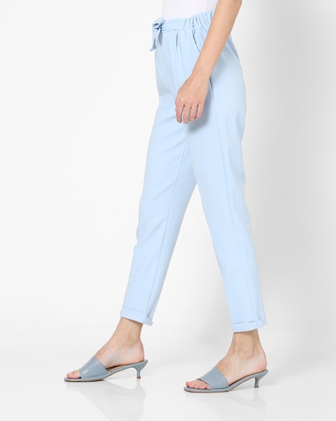 Light Blue Crepe Wide Leg Trousers  In The Style