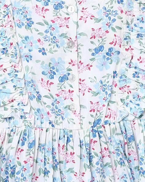 Floral Print A-line Dress with Ruffled Panels view 3