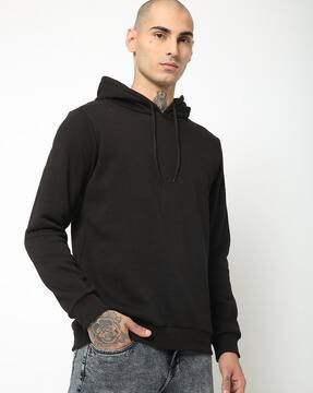 ribbed black hoodie mens