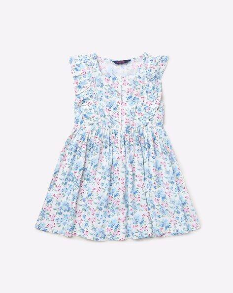 Floral Print A-line Dress with Ruffled Panels