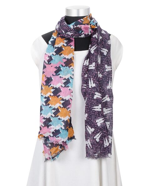 Printed Scarf with Frayed Hemline Price in India
