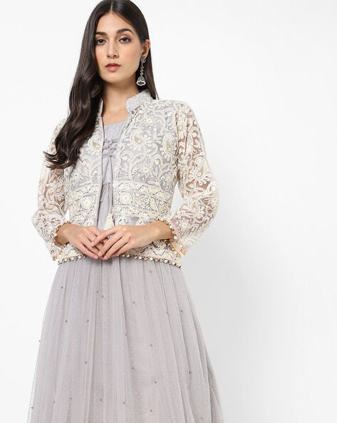 Buy Blue Dupion Silk Plain Jacket Open Sleeveless Dress And Draped Set For  Women by Harsh Harsh Online at Aza Fashions.