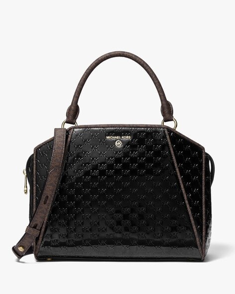Buy Michael Kors Cleo Medium Logo Embossed Patent Leather Satchel 