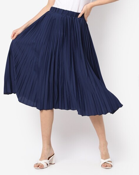 Blue pleated shop flare skirt