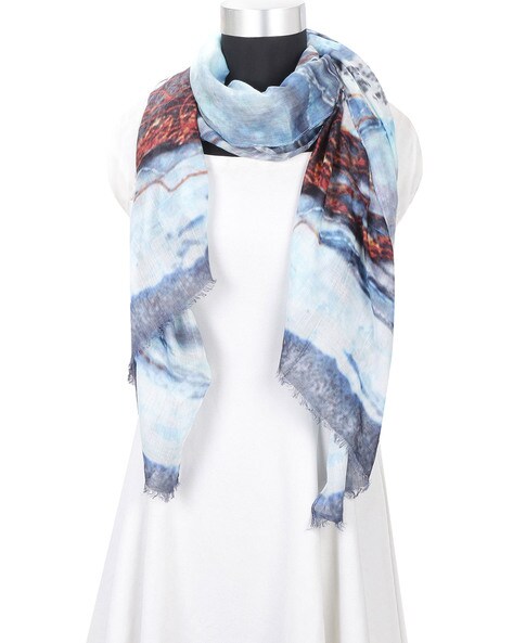 Print Scarf with Frayed Hemline Price in India