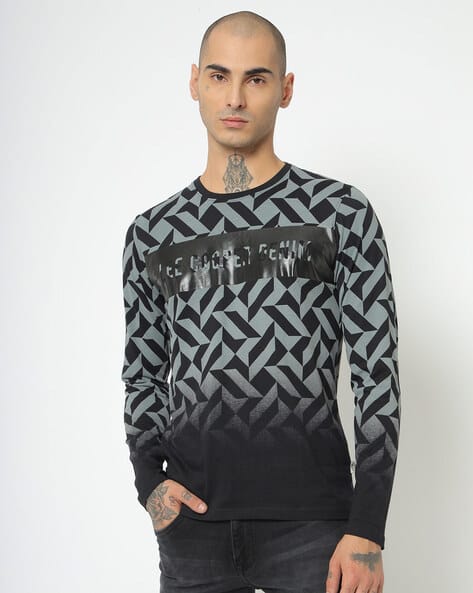 Geometric Print Panelled Crew-Neck T-shirt