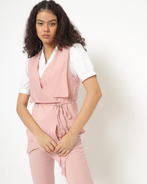 Encrustd Drape Vest Jacket with Waist Tie-Up