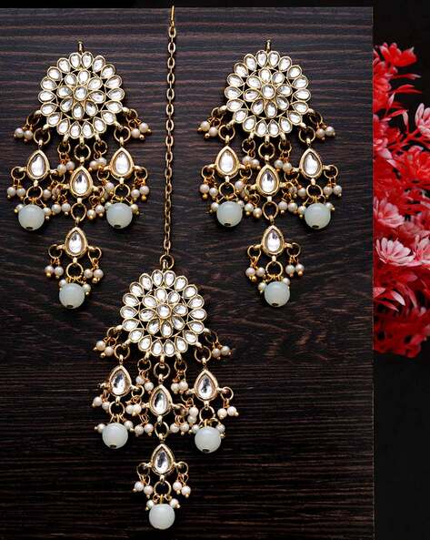 Buy Pink And Grey Gold-Plated Kundan And American Diamonds Jhumka Dangling  Online - KARMAPLACE — Karmaplace