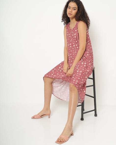 Encrustd Printed A-line Dress with High-Low Hem