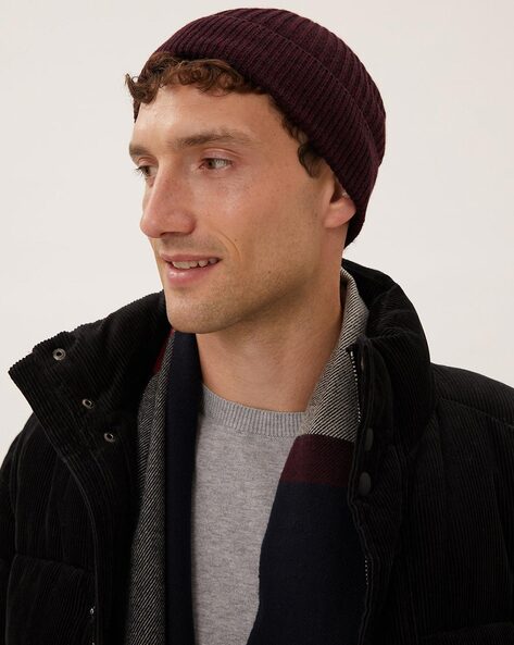 Men's burgundy cheap beanie hat