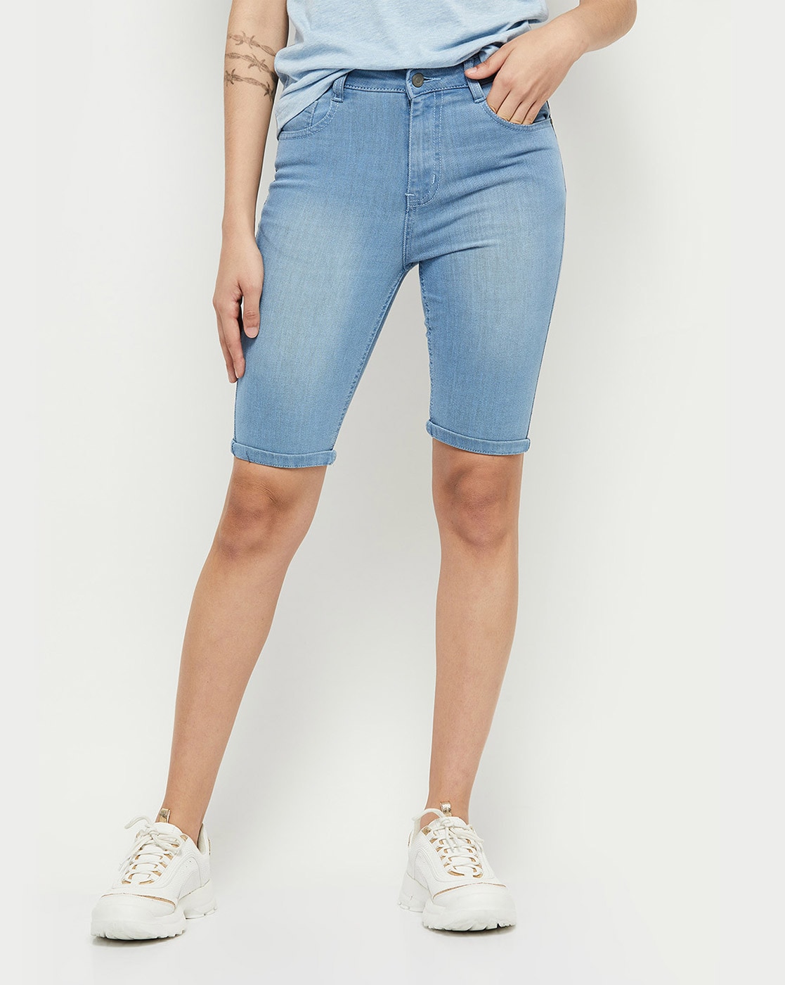 Aphrodite Denim Bermuda Shorts Jeans  High Waisted Knee Length Enhancing  Fashion Short Pants for Women 7011 Medium Blue 1 at Amazon Womens Clothing  store