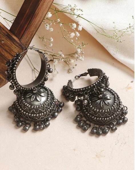 Buy Moedbuille Handcrafted Afghan Tasselled Design Circular Layered Look  Oxidised Silver Jhumkas Online