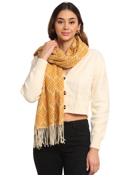 Self-Design Wool Stole with Fringed Hem Price in India