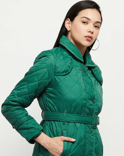 womens quilted jacket with belt