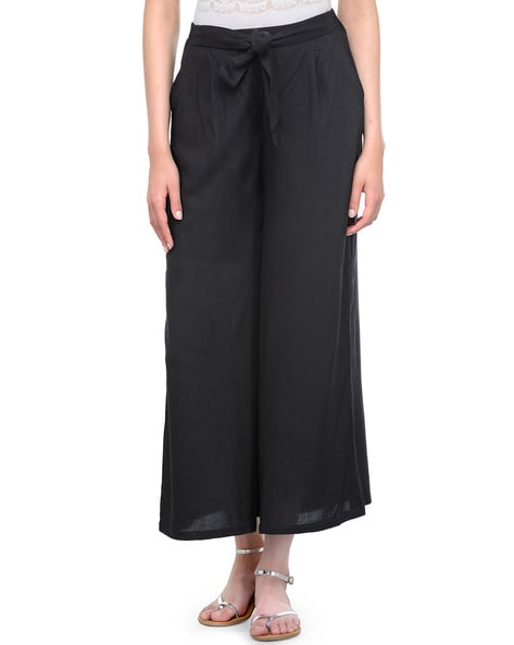 Buy Solid Palazzo Pants with Tie-Up Detail and Pockets | Splash UAE