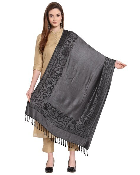Leaf Woven Shawl with Fringes Price in India