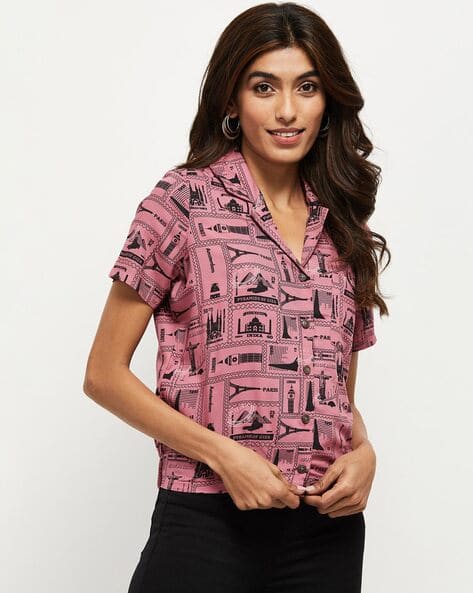 Novelty Print Cuban Collar Shirt