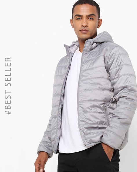 Quilted Zip Front Heavy Winter Jacket with Hood