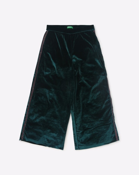 Dark Green Flat Front Velvet Trousers