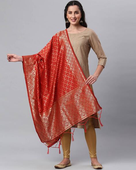 Floral Woven Dupatta with Tassels Price in India