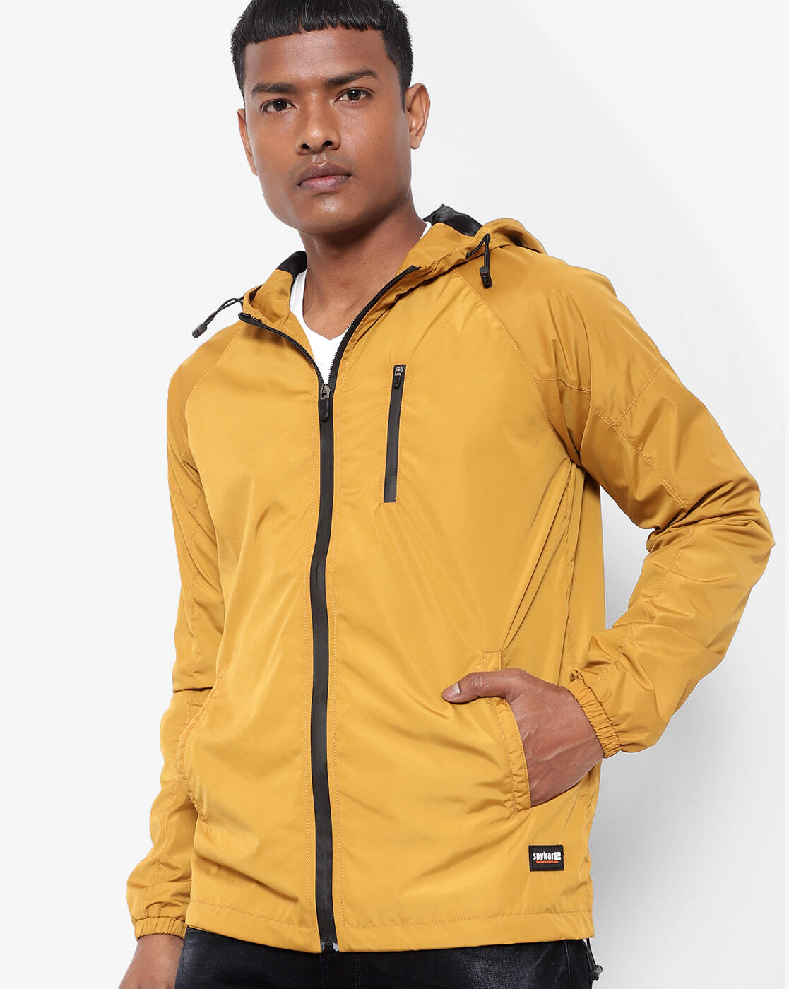 Spykar Flame Orange Polyester Full Sleeve Hooded Jacket For Men -  mjk02bbhw052flameorange