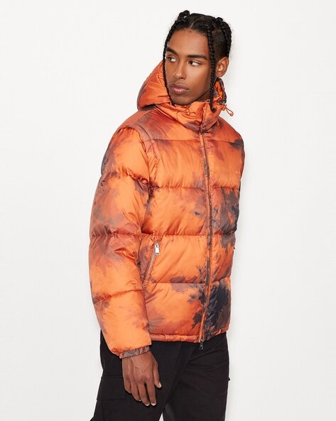 Camo Print Puffer Jacket with Detachable Hood