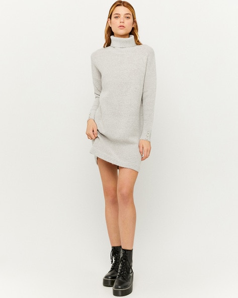 Koror Grey Knit Turtleneck Sweater Dress