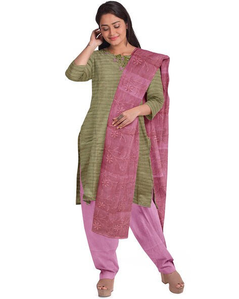 Raw Silk  Unstitched Dress Material Price in India