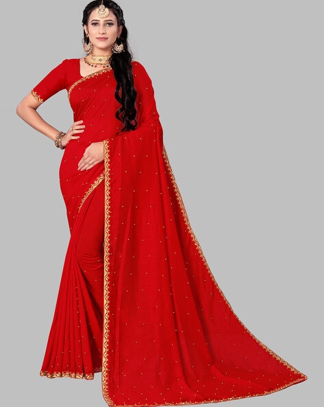 Red Chiffon Saree In Silk With Jacquard Border SHREE89 – ShreeFashionWear