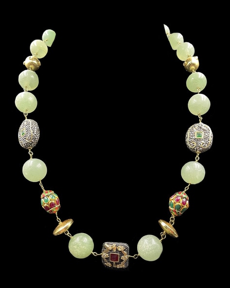 Jade Bead Necklace in 18k White Gold - Filigree Jewelers