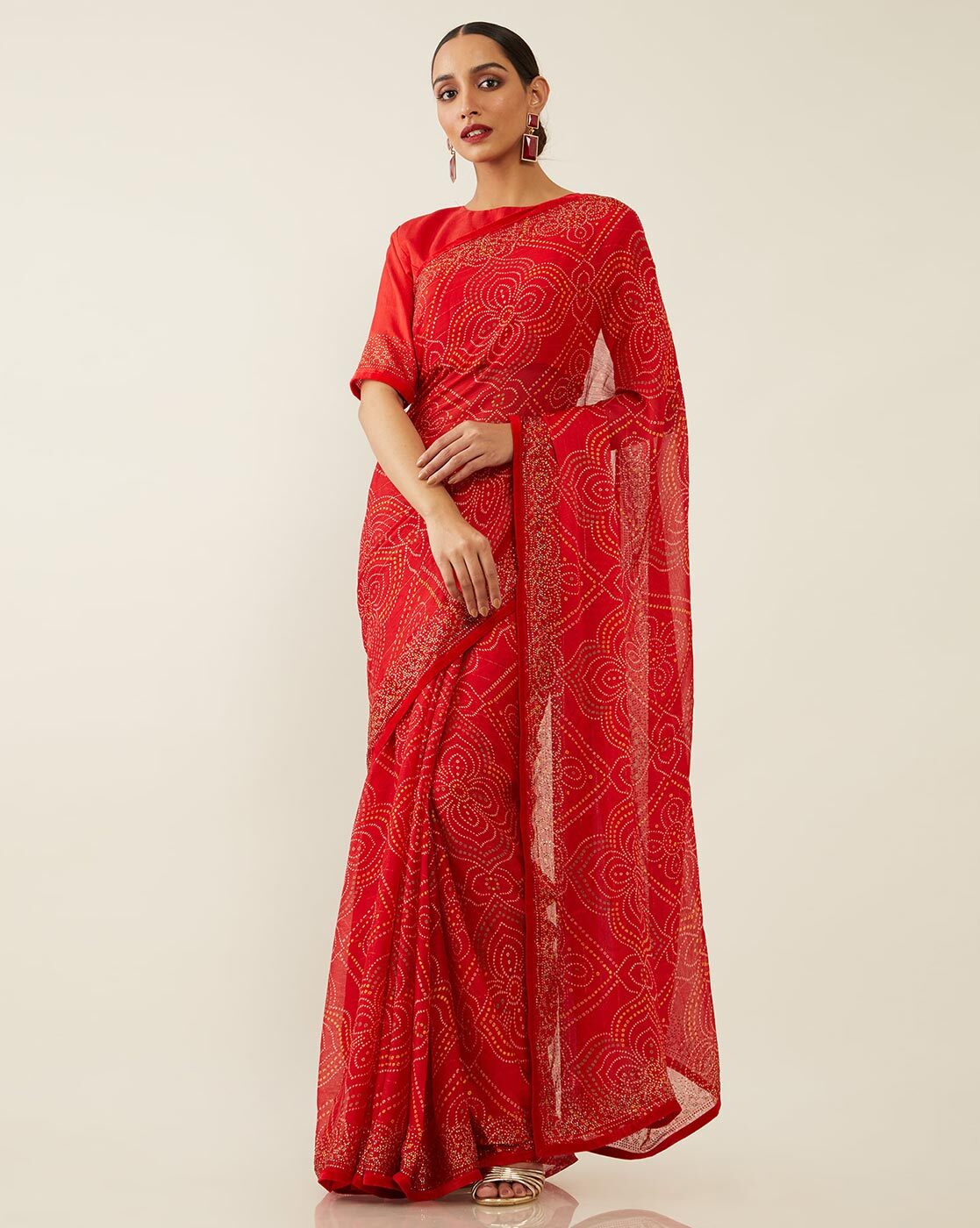 Soch Red & Gold-Toned Embellished Sequinned Organza Ready to Wear Saree -  Absolutely Desi