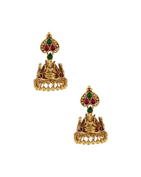 Gold-Plated 925 Sterling Silver Goddess Lakshmi Mayura Jhumkas