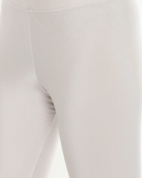 Silver Grey Solid Cotton Spandex Ankle Length Legging