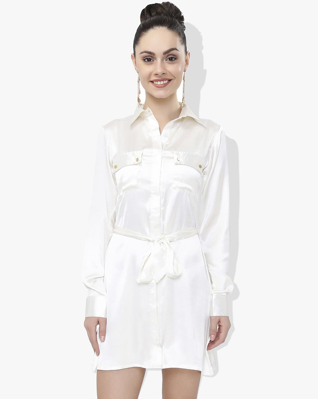 Solid Long Sleeve Tight Waist Shirt Dress | Short shirt dress, Dress shirts  for women, Shirt dress