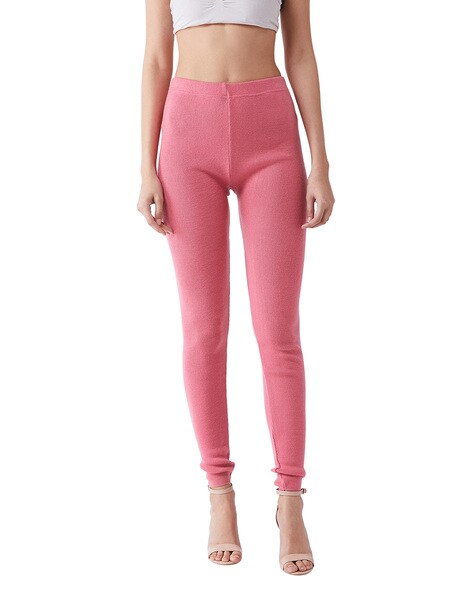 Women Solid Baby Pink Ankle Length Leggings
