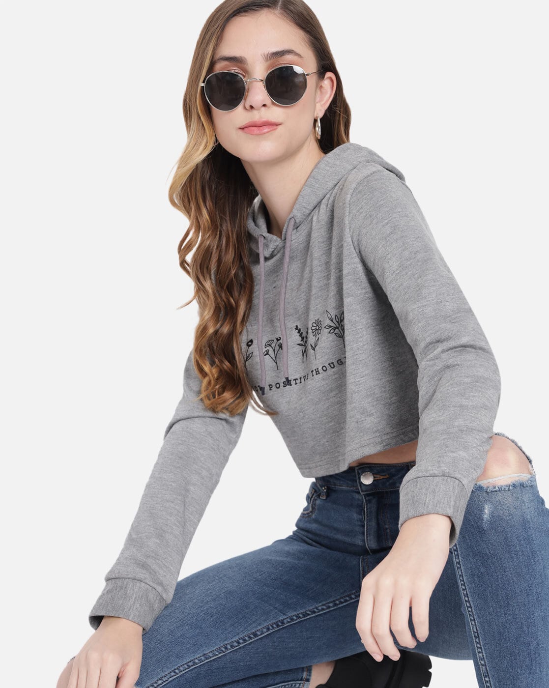 TWO PLAY WOMENS CROPPED HOODIE GRY - トップス