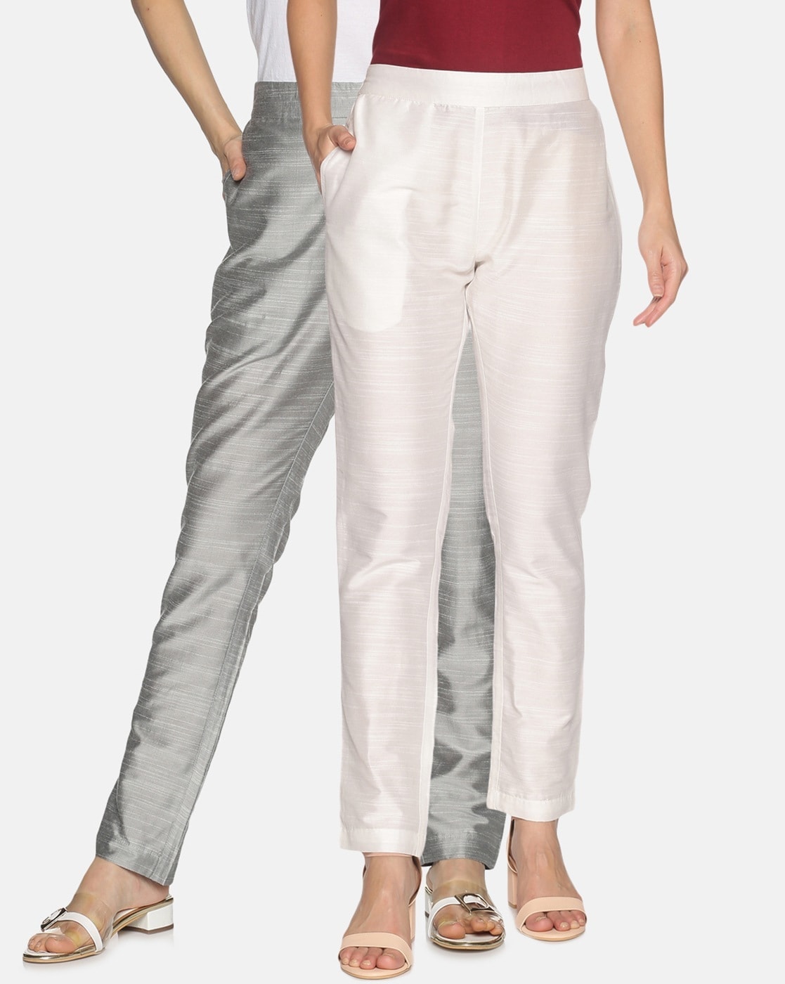 Buy Online Silver Polyester Slim Pants for Women at Best Price at  Rangriticom  RMMFESTIVE15137SS21