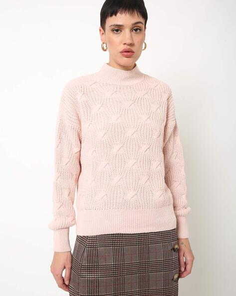 Patterned-Knit High-Neck Pullover