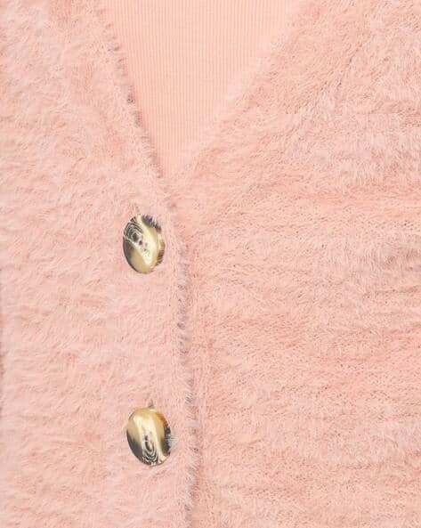 pink button down sweater