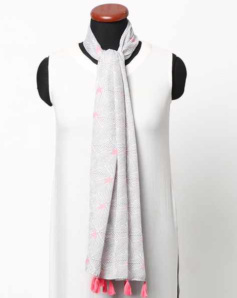 Printed Polyester Scarf with Tassels Accent Price in India