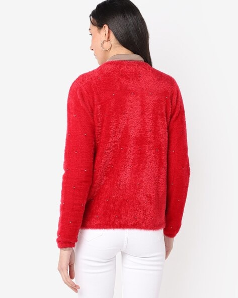 red jumper with zip