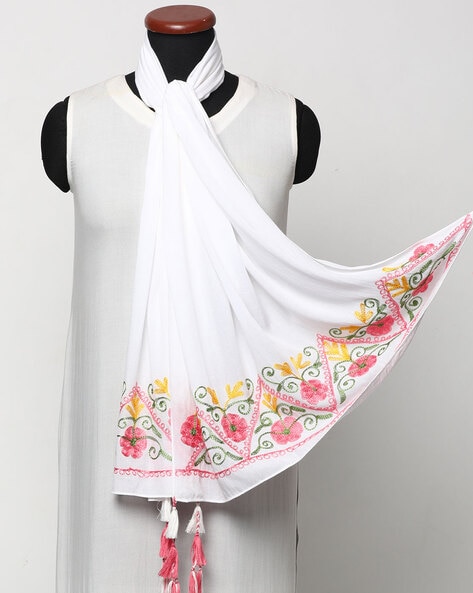 Embroidered Scarf with Tassels Accent Price in India