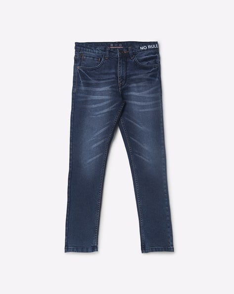 Washed Slim Fit Jeans with Whiskers