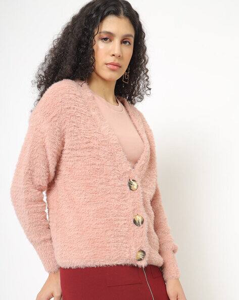 pink button down sweater