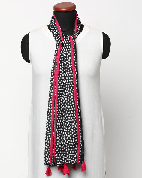 Printed Polyester Scarf with Tassels Accent Price in India