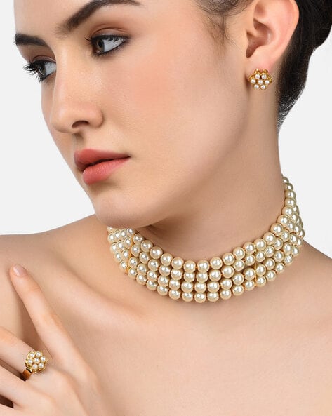 Multi-Strand Pearls Choker Necklace Set-ZPFK10836